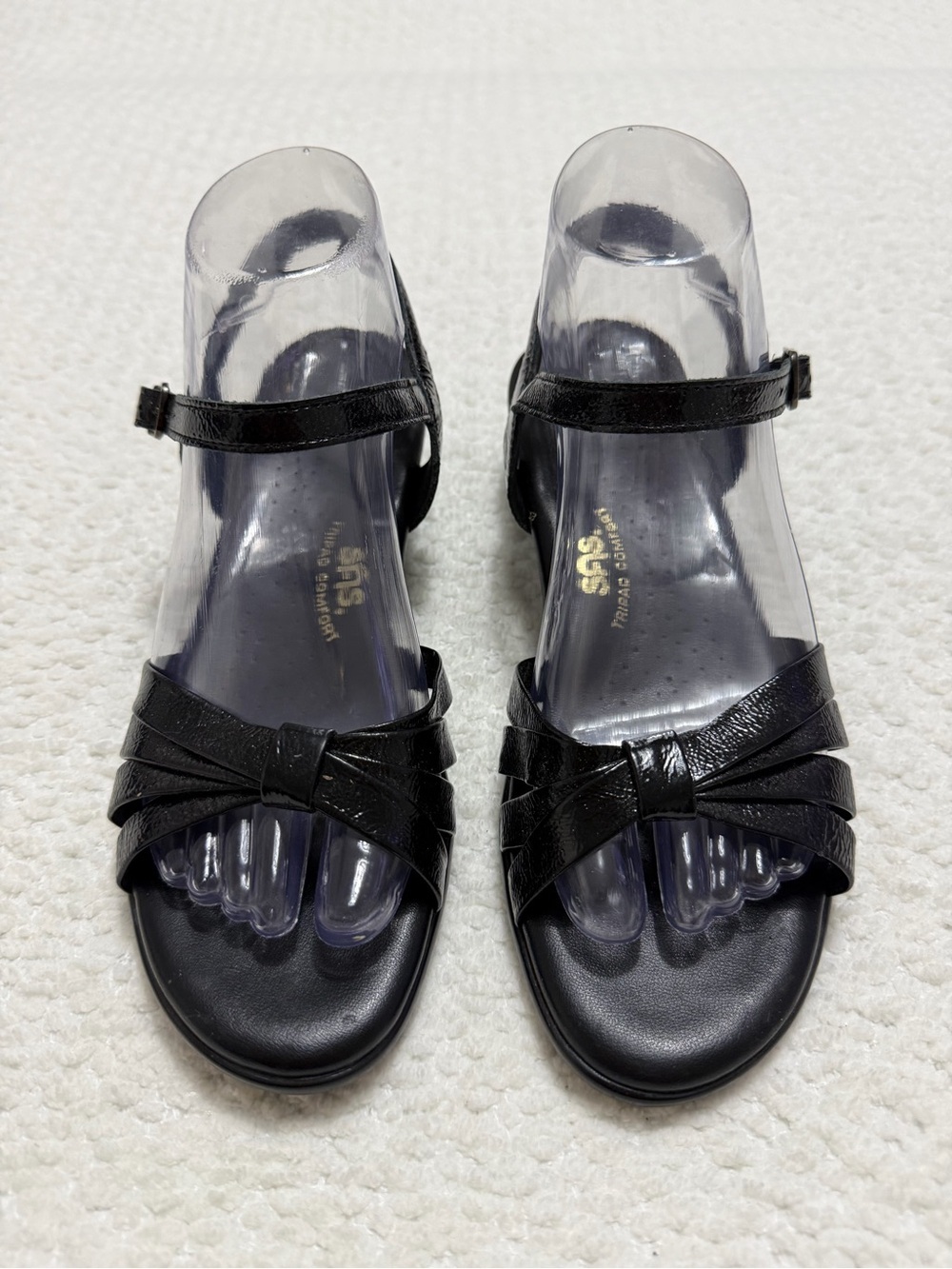 SAS Strippy Strap Wedge Sandal Black Patent Leather Strappy Women’s Size 7.5 M - Picture 4 of 10